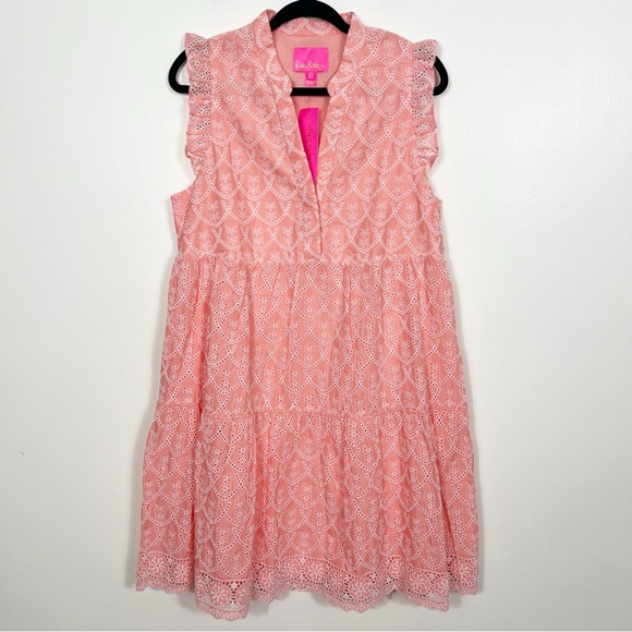 Lilly Pulitzer Floral Arch Eyelet Briela Dress in Peach Hyacinth NWT size large - Picture 2 of 8